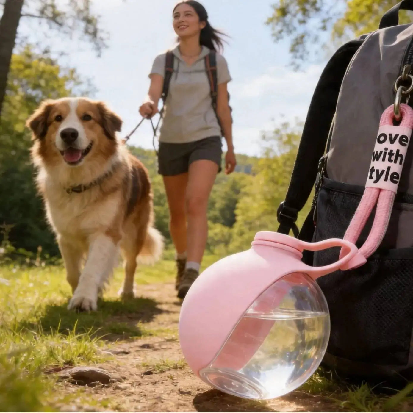 2-in-1 Dog Water Bottle Outdoor Walking Folding Portable Plastic Water Cup with Lanyard Hook Leakproof Dog Water Drink Bottle