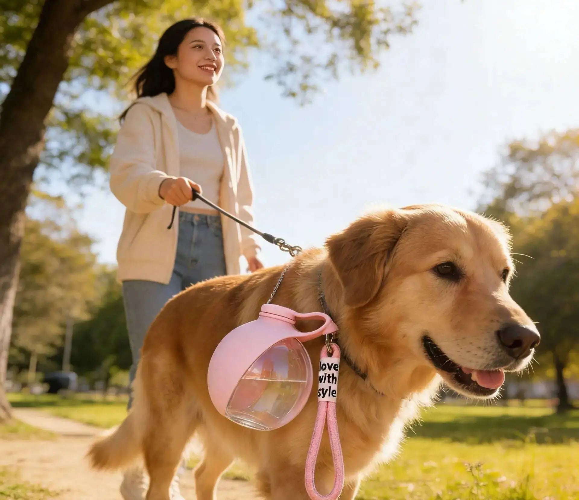 2-in-1 Dog Water Bottle Outdoor Walking Folding Portable Plastic Water Cup with Lanyard Hook Leakproof Dog Water Drink Bottle