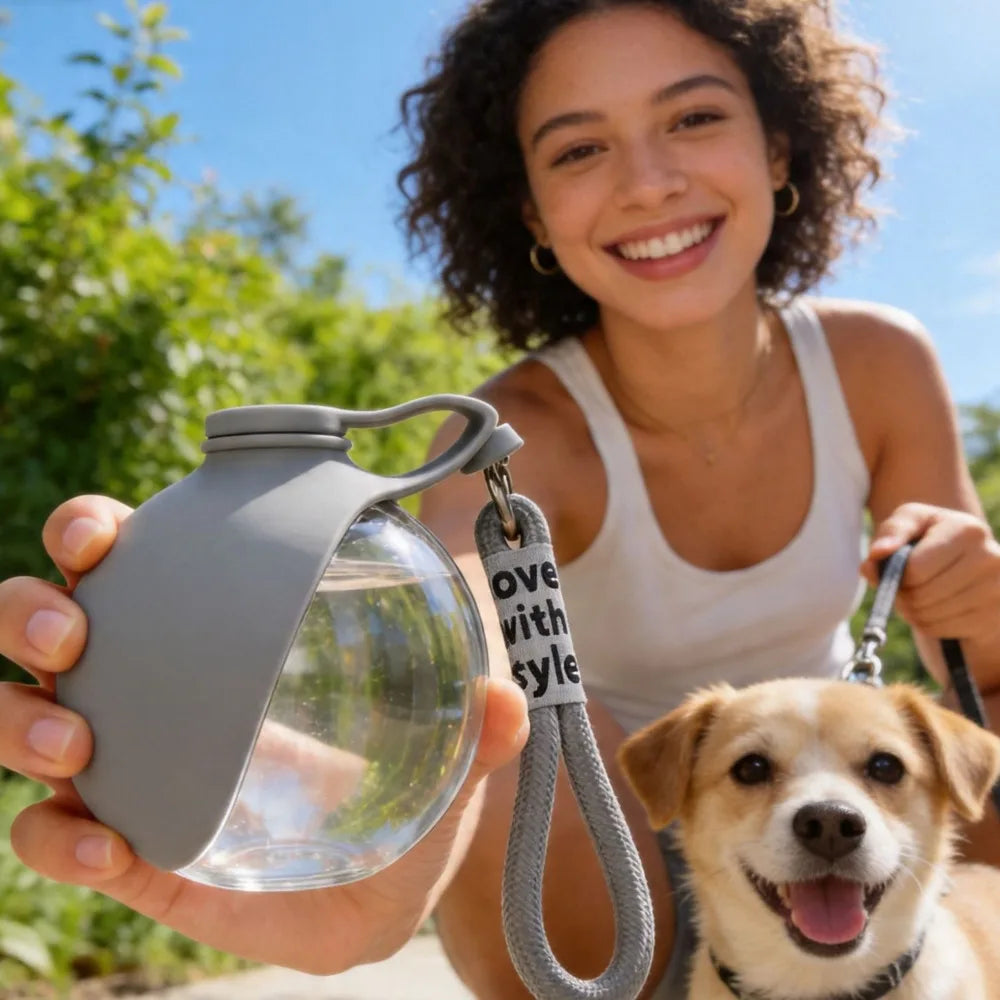 2-in-1 Dog Water Bottle Outdoor Walking Folding Portable Plastic Water Cup with Lanyard Hook Leakproof Dog Water Drink Bottle
